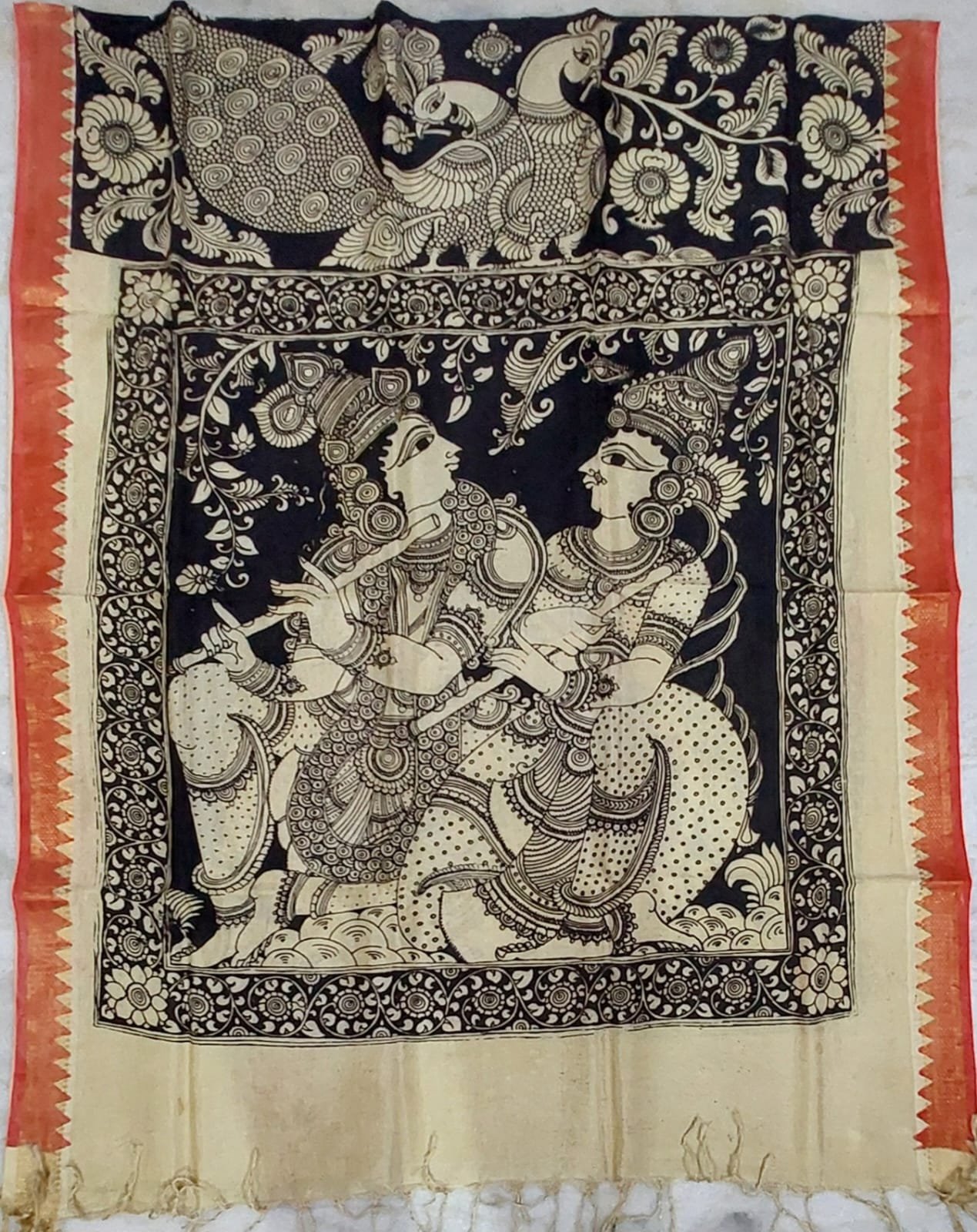 Handcrafted Kalamkari Silk Dupatta - Image 7