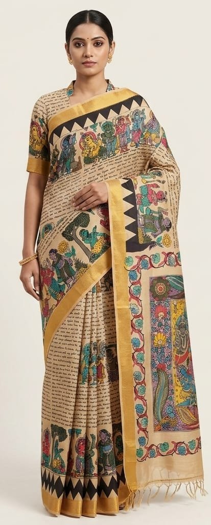 Hand painted kalamari silk saree - Image 6