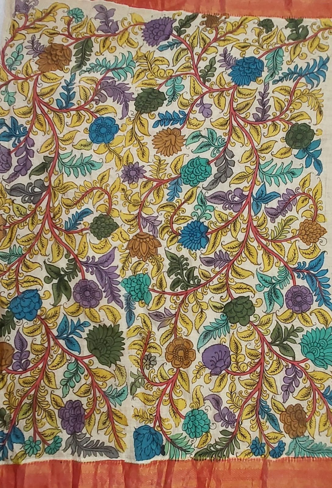 Hand painted Kalamkari Silk Saree - Image 7