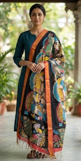Hand painted kalamkari dupatta - Image 5