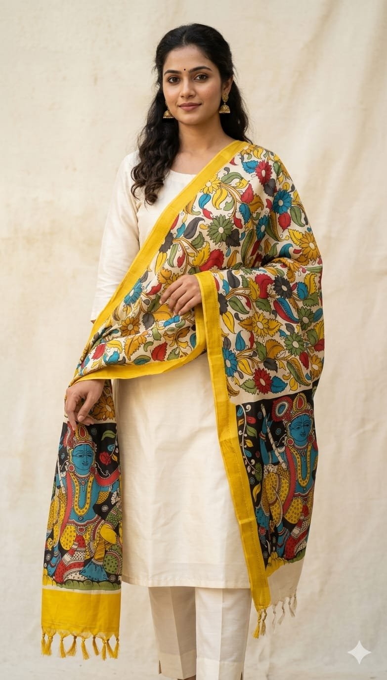Hand painted kalamkari dupatta - Image 3