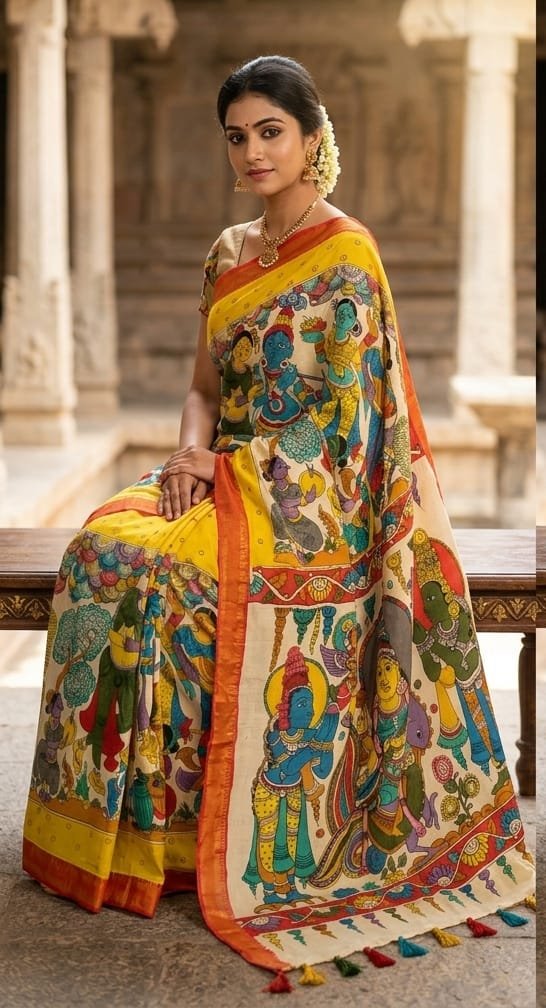 Hand painted kalamkari silk saree - Image 4
