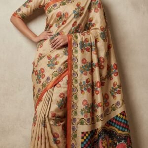 Hand-painted kalamkari silk saree