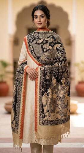 Handcrafted Kalamkari Silk Dupatta
