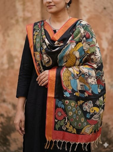 Hand painted kalamkari dupatta
