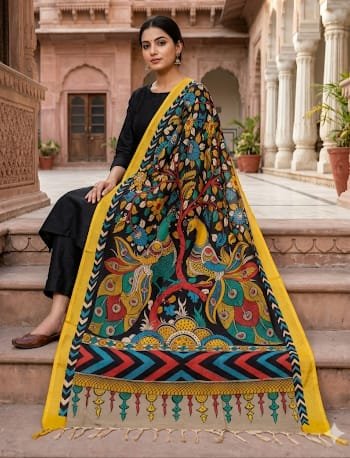 Hand painted kalamkari dupatta - Image 4