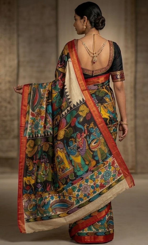 Hand painted Kalamkari Silk Saree - Image 5