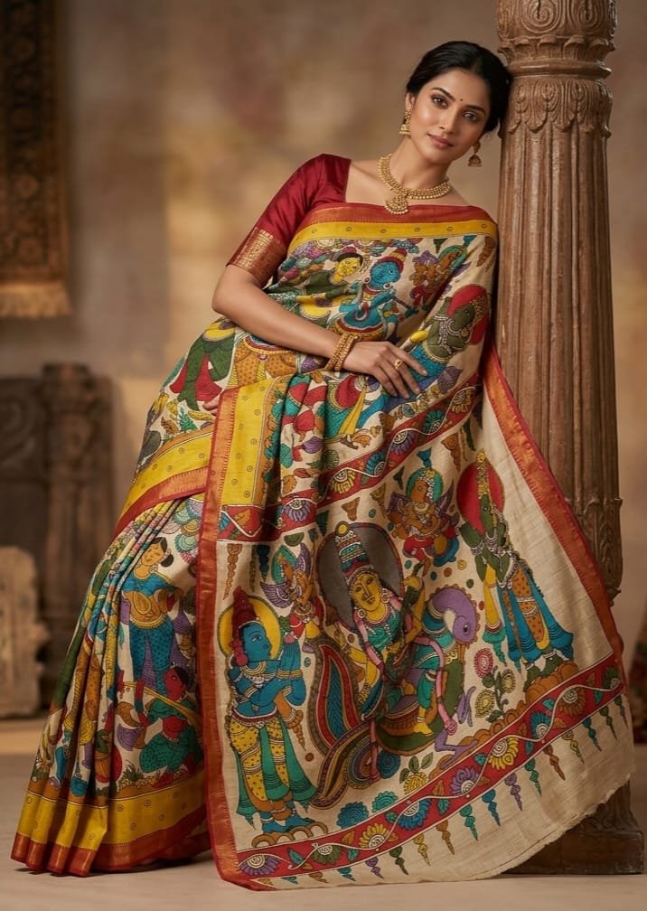 Hand painted kalamkari silk saree - Image 6