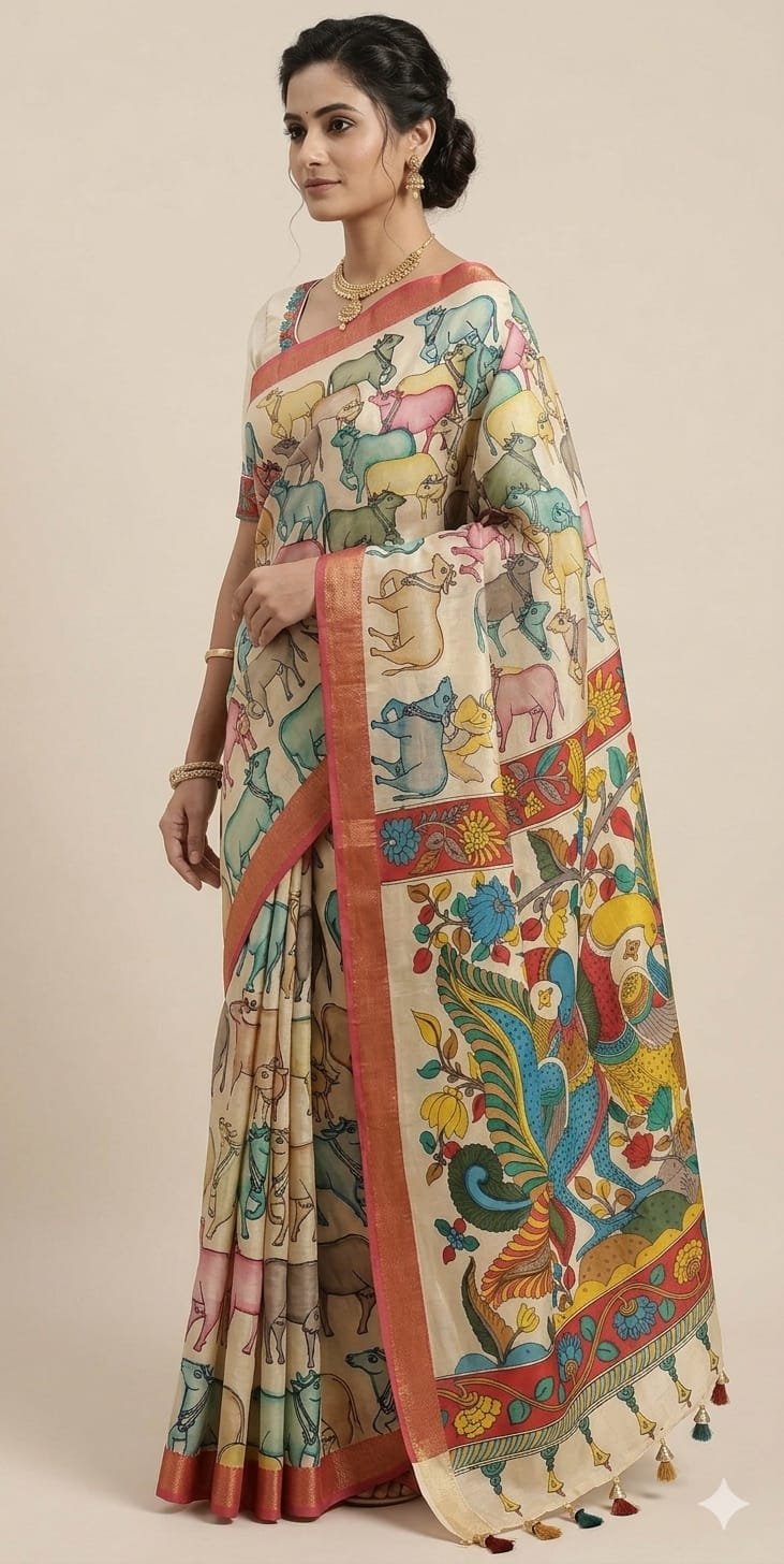 Hand-painted kalamari silk saree - Image 4