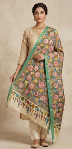 Hand painted kalamkari dupatta