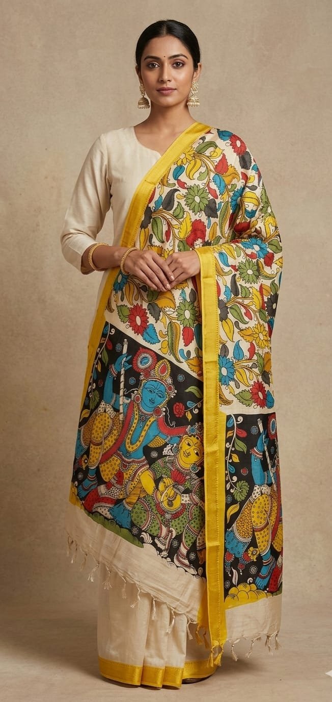 Hand painted kalamkari dupatta - Image 4