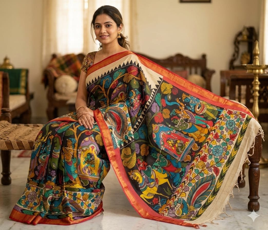 Hand painted Kalamkari Silk Saree - Image 2