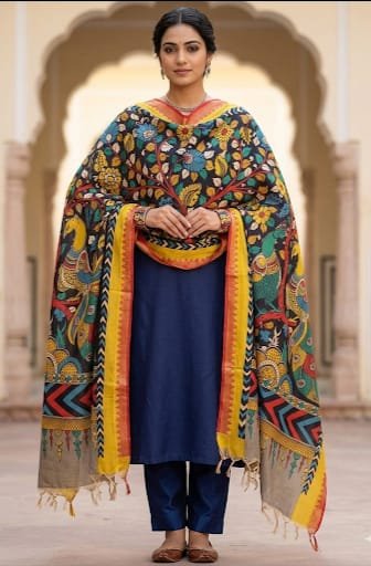 Hand painted kalamkari dupatta - Image 5