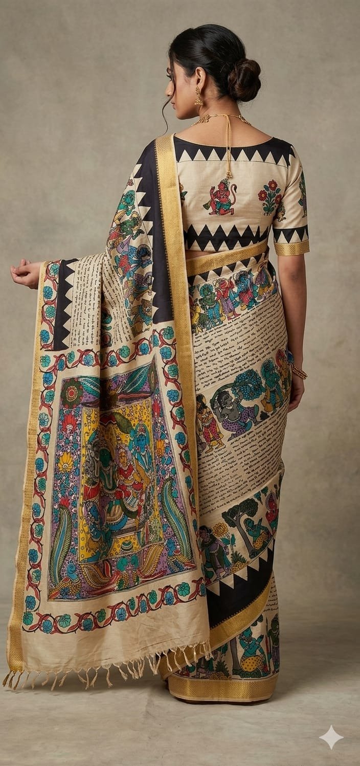 Hand painted kalamari silk saree - Image 3