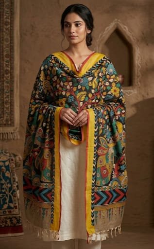 Hand painted kalamkari dupatta