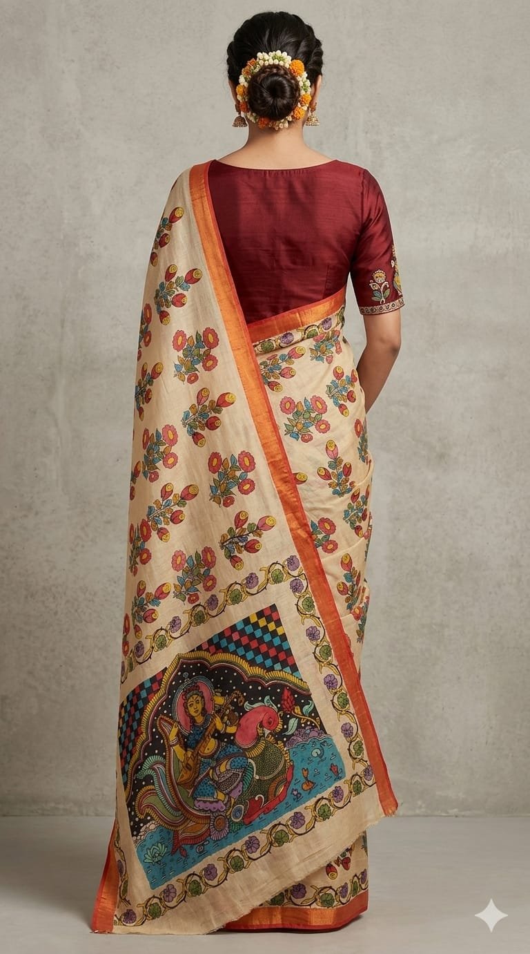 Hand-painted kalamkari silk saree - Image 6