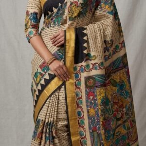 Hand painted kalamari silk saree