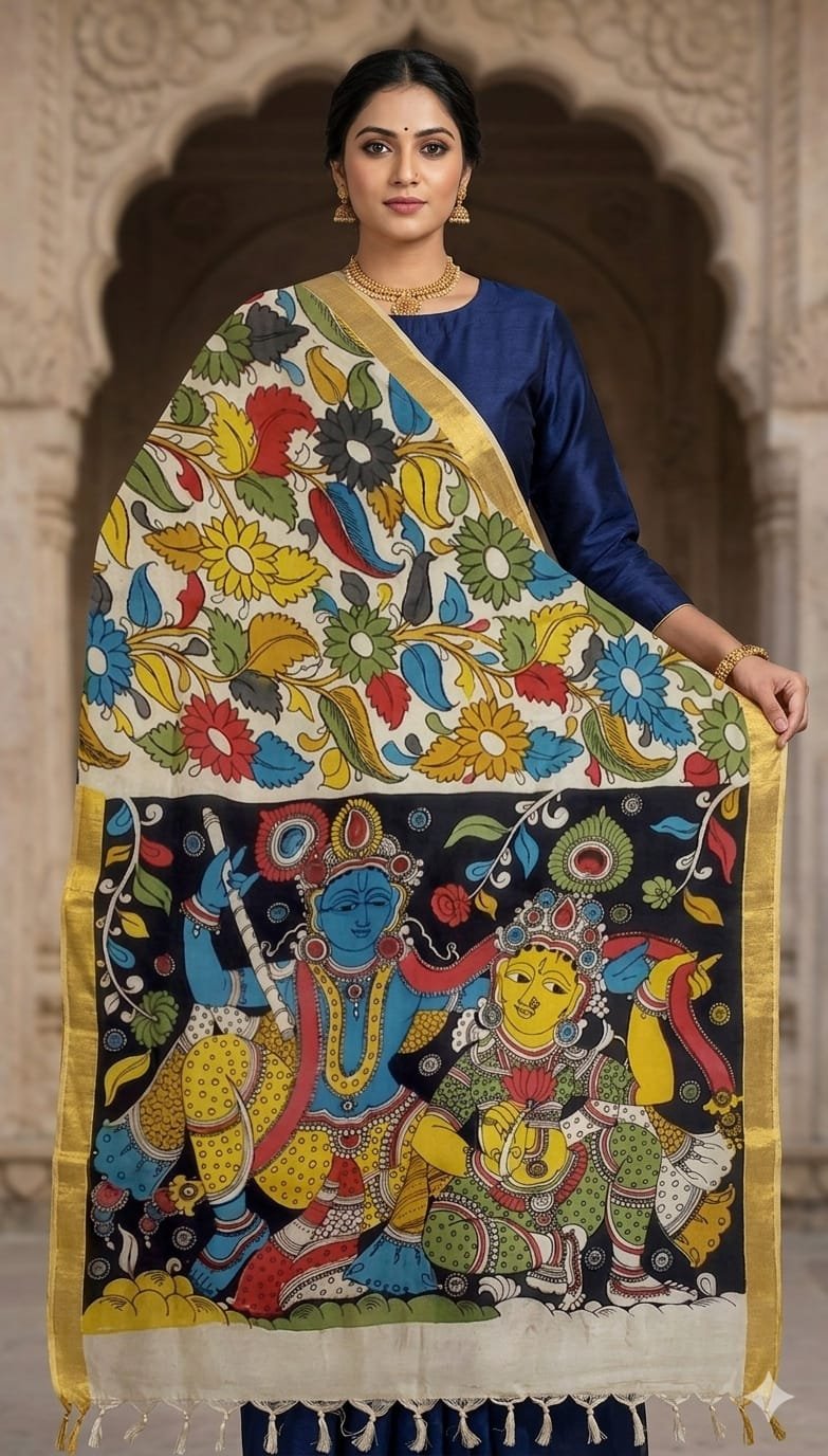 Hand painted kalamkari dupatta - Image 5