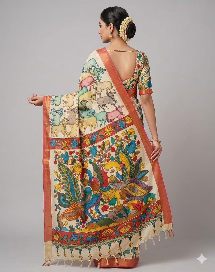 Hand-painted kalamari silk saree - Image 5