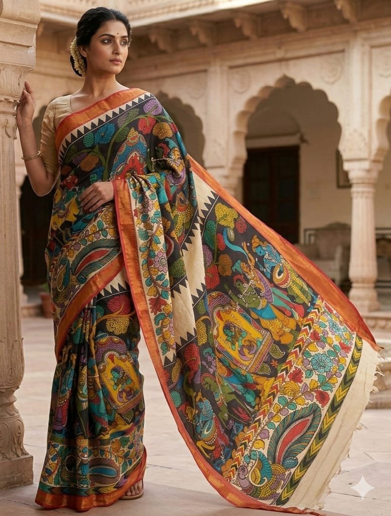 Hand painted Kalamkari Silk Saree - Image 3