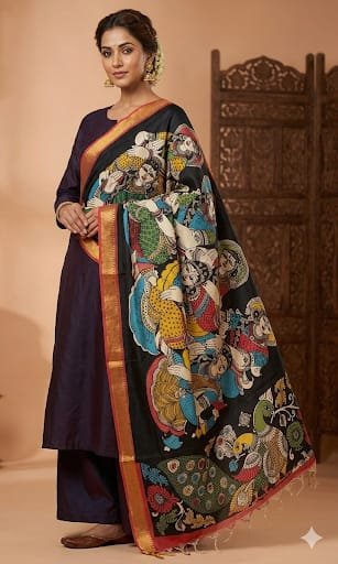 Hand painted kalamkari dupatta - Image 6