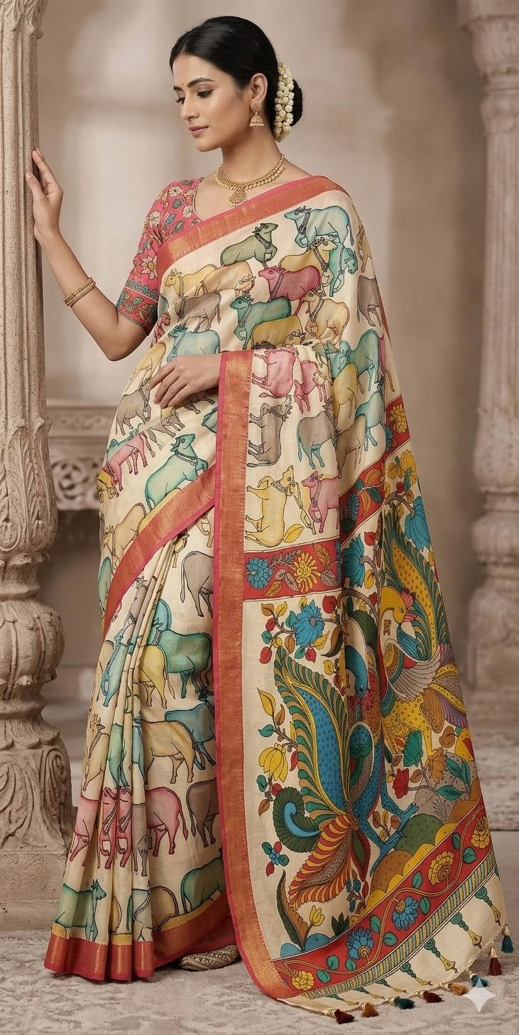 Hand-painted kalamari silk saree - Image 3