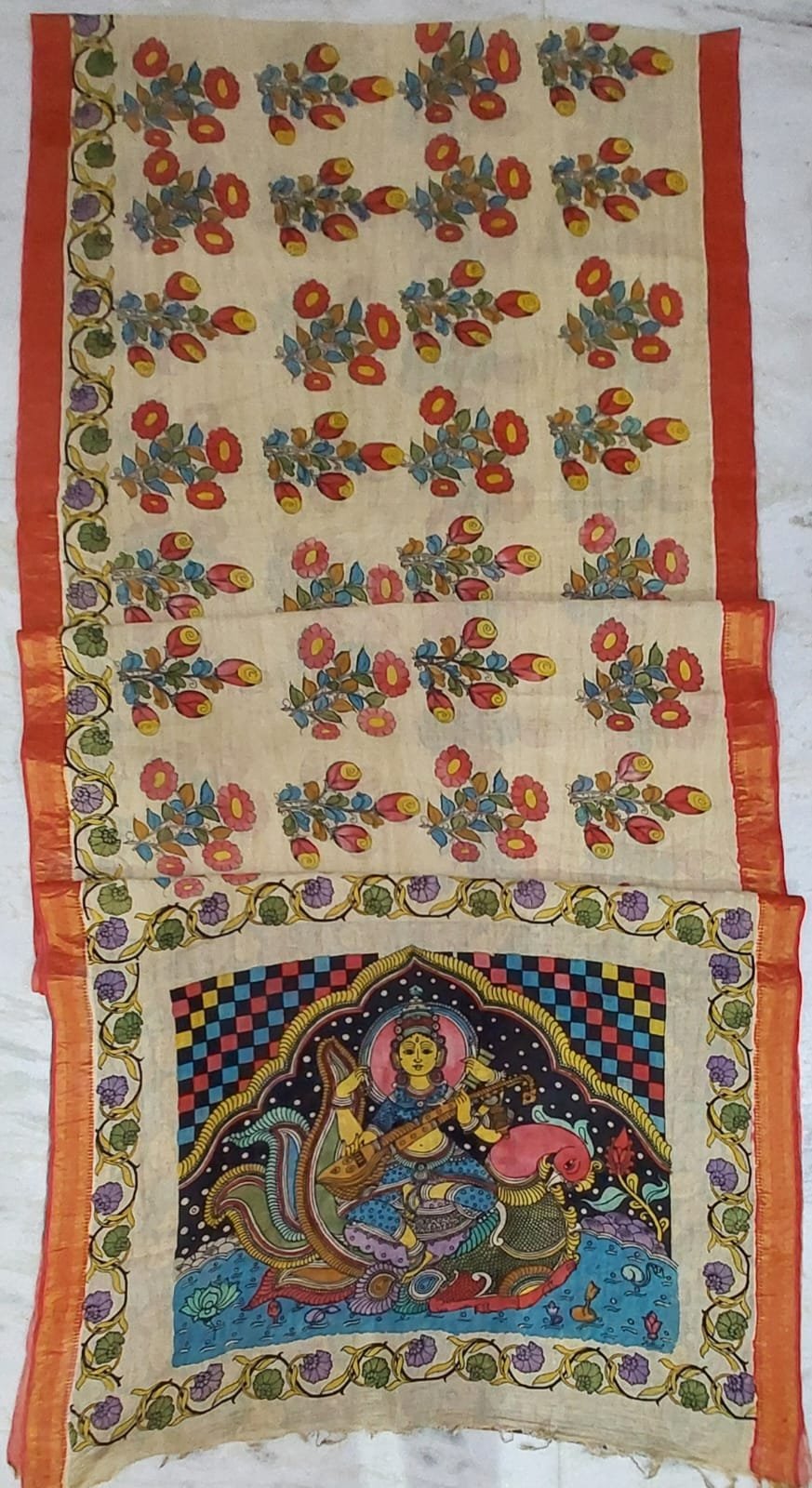 Hand-painted kalamkari silk saree - Image 7