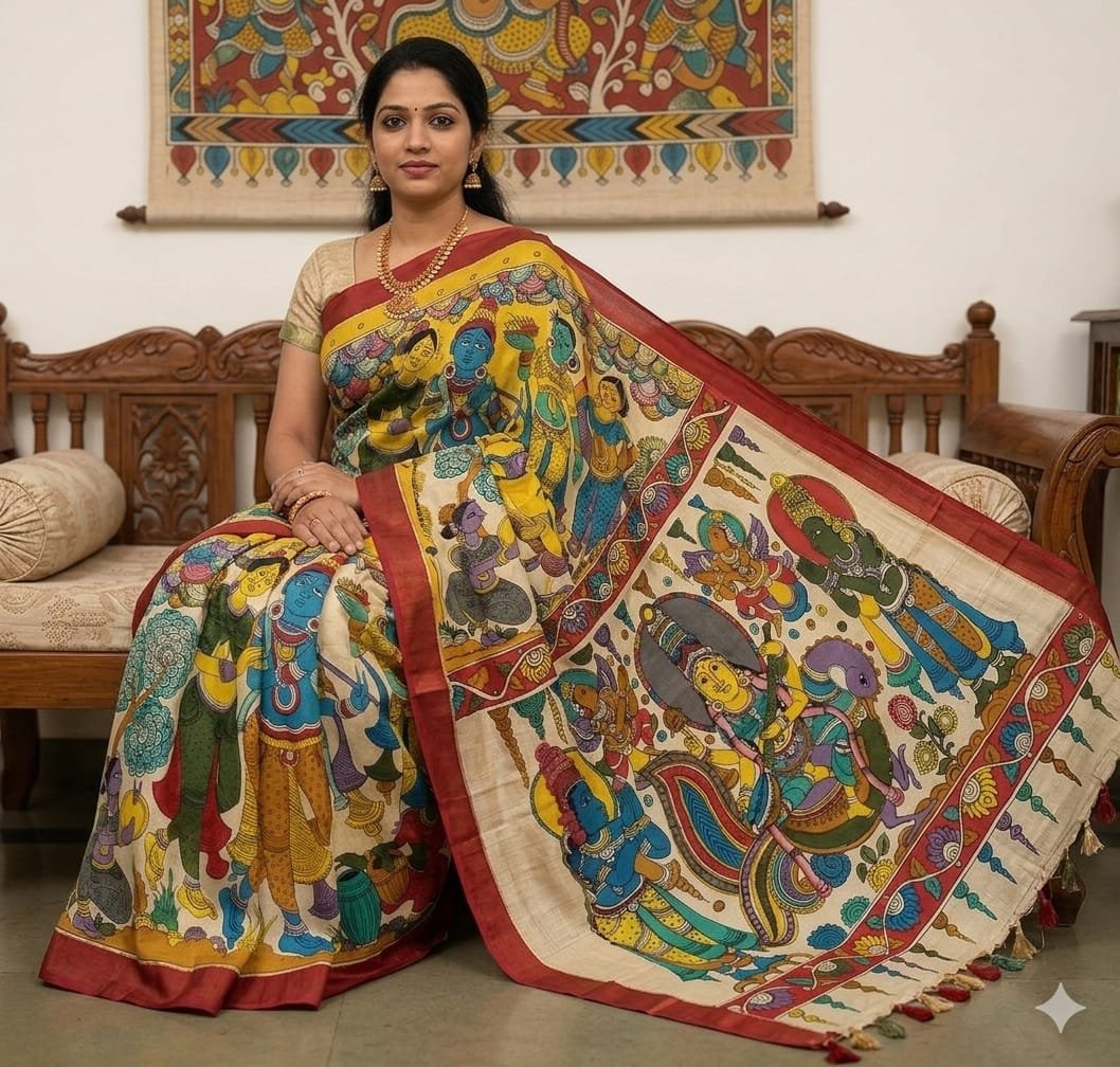 Hand painted kalamkari silk saree - Image 5