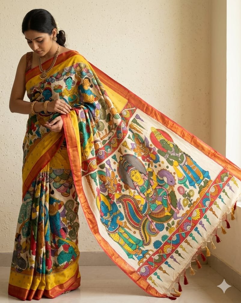Hand painted kalamkari silk saree - Image 3