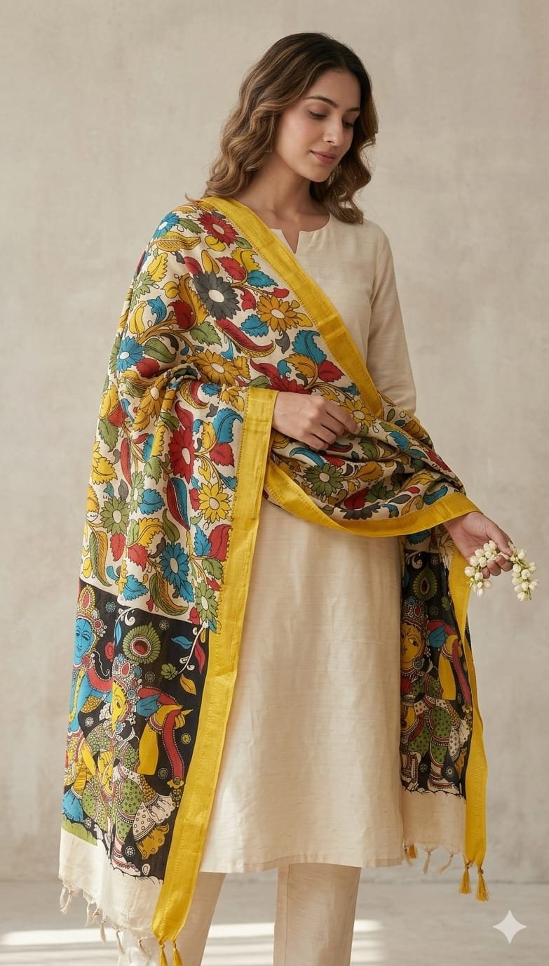 Hand painted kalamkari dupatta