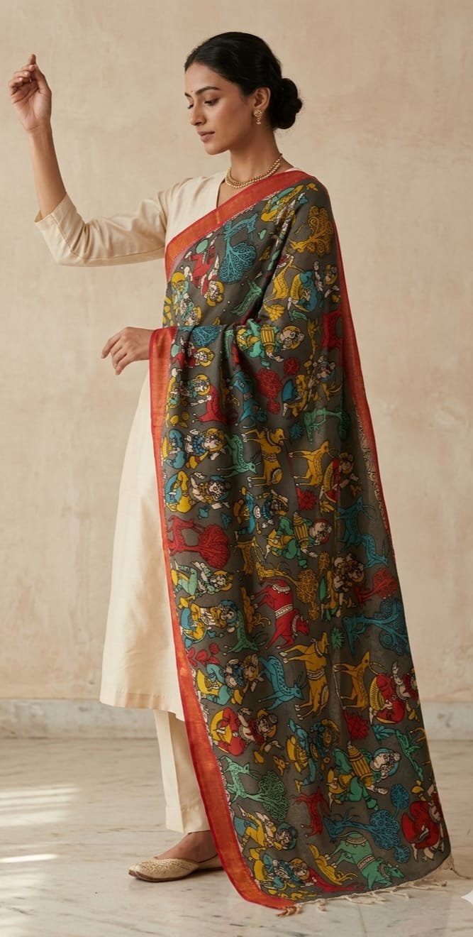 Handpainted Kalamkari Dupatta - Image 5