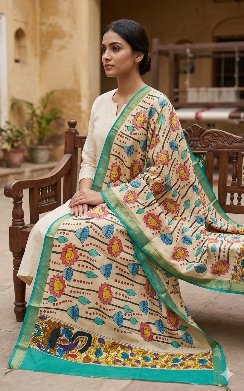 Hand-Painted kalamkari dupatta - Image 4