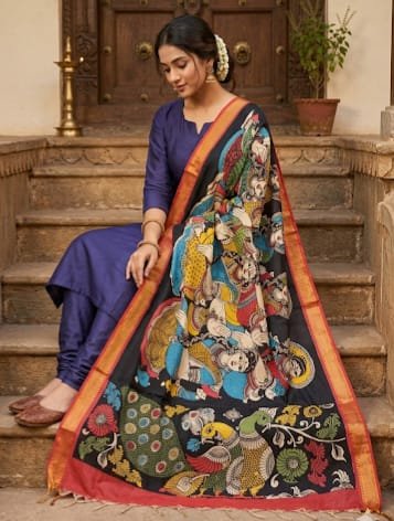 Hand painted kalamkari dupatta - Image 3