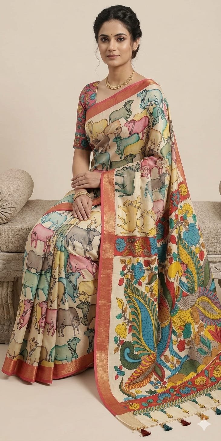 Hand-painted kalamari silk saree - Image 6