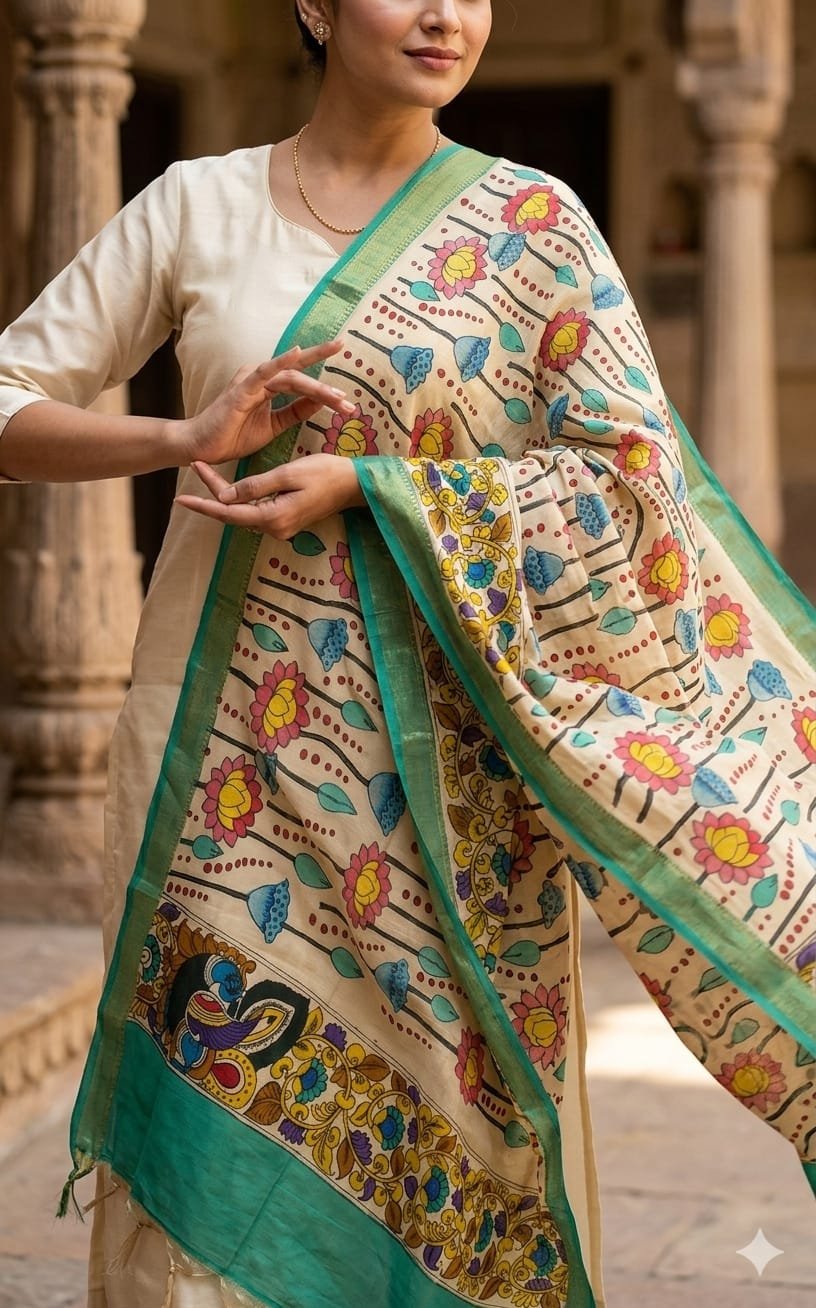 Hand-Painted kalamkari dupatta - Image 3