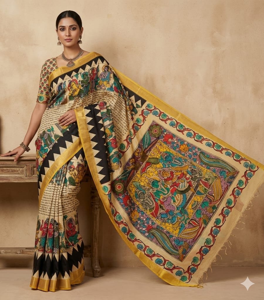 Hand painted kalamari silk saree - Image 5