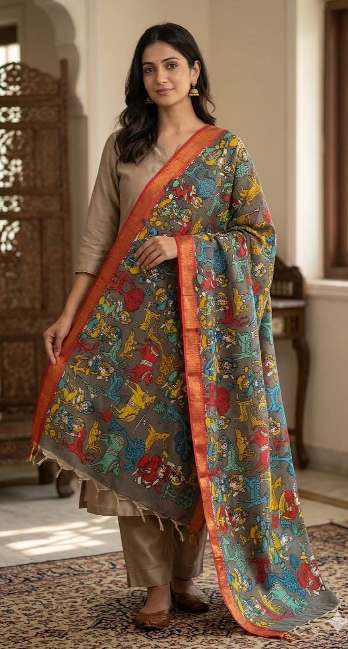 Handpainted Kalamkari Dupatta