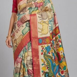 Hand-painted kalamari silk saree