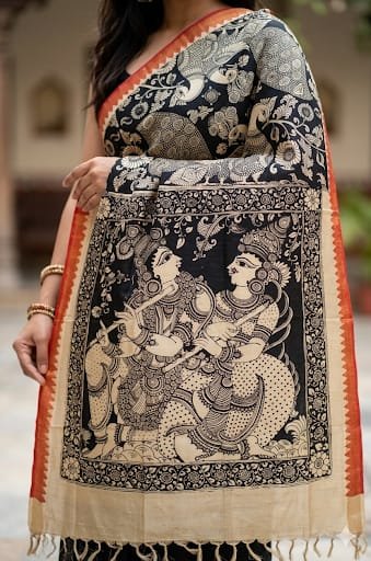 Handcrafted Kalamkari Silk Dupatta - Image 3